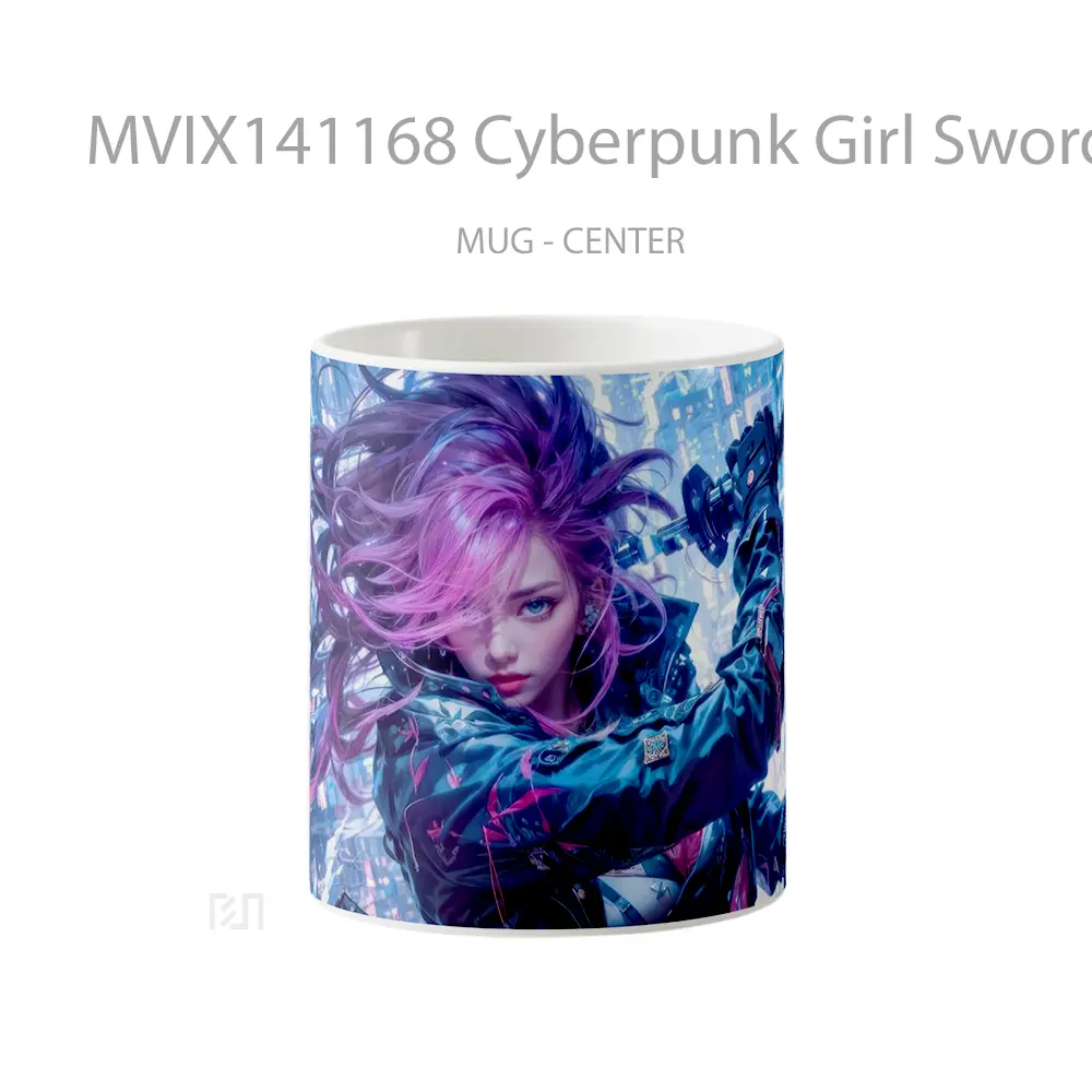 Mug Cyberpunk Girl Sword Sci Fi Gelas Keramik Unik
