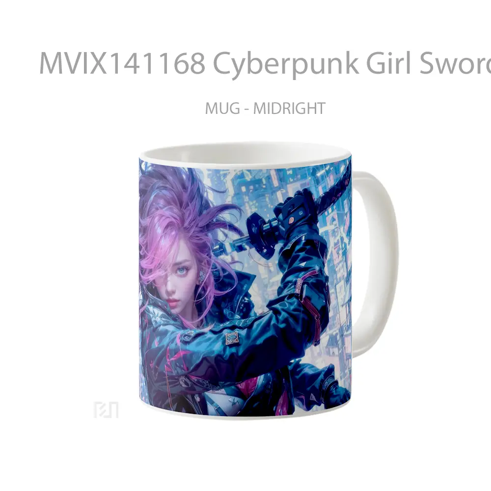 Mug Cyberpunk Girl Sword Sci Fi Gelas Keramik Unik - All-side / Desain