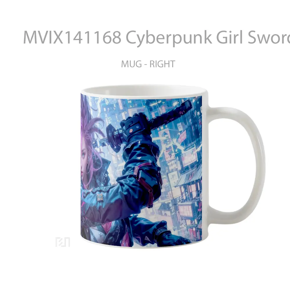 Mug Cyberpunk Girl Sword Sci Fi Gelas Keramik Unik - All-side / Desain