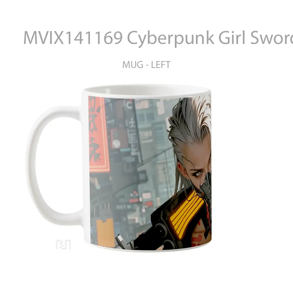 Mug Cyberpunk Girl Sword Sci Fi Gelas Keramik Unik - All-side / Desain