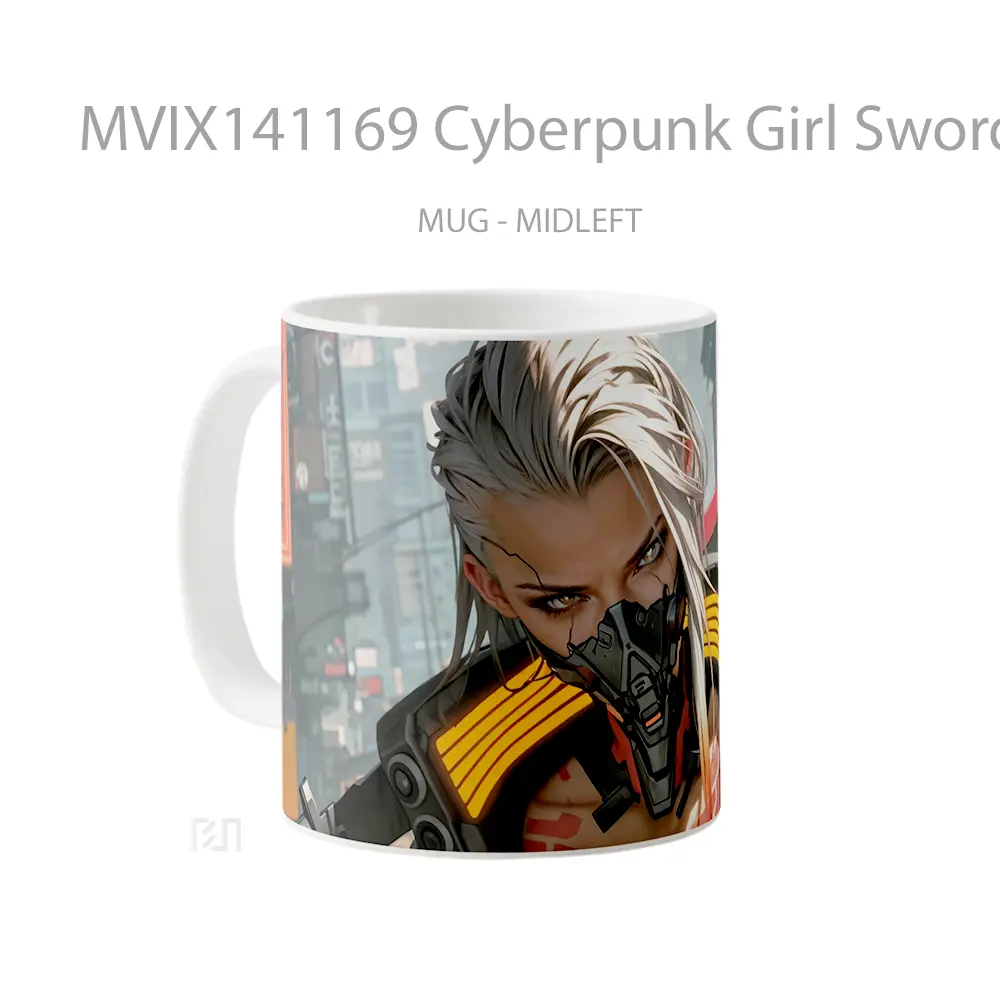 Mug Cyberpunk Girl Sword Sci Fi Gelas Keramik Unik - All-side / Desain