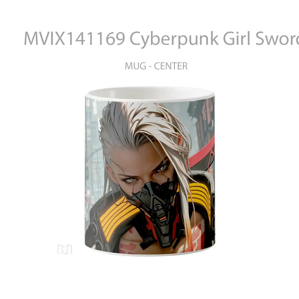 Mug Cyberpunk Girl Sword Sci Fi Gelas Keramik Unik