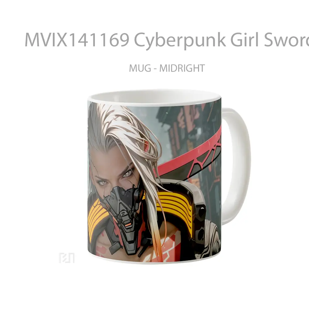 Mug Cyberpunk Girl Sword Sci Fi Gelas Keramik Unik - All-side / Desain