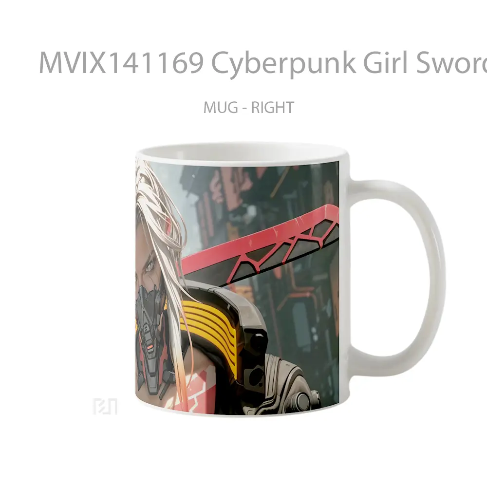 Mug Cyberpunk Girl Sword Sci Fi Gelas Keramik Unik - All-side / Desain