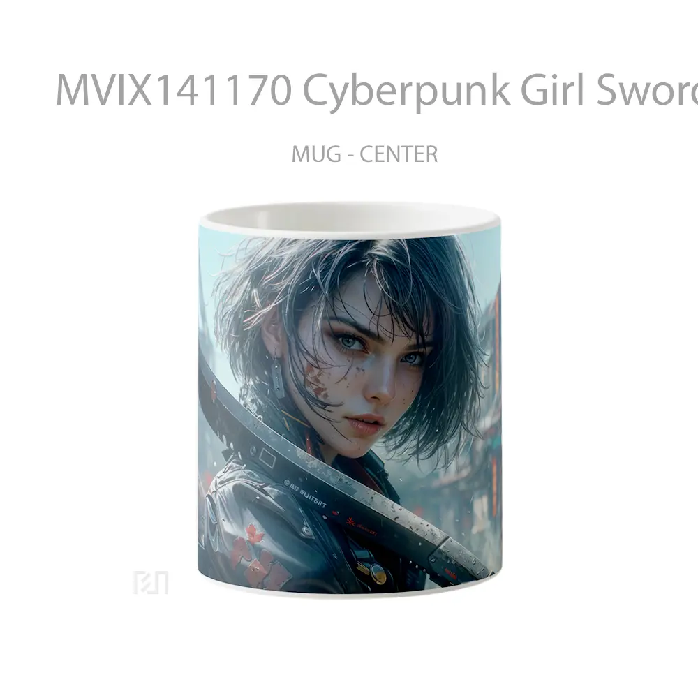 Mug Cyberpunk Girl Sword Sci Fi Gelas Keramik Unik