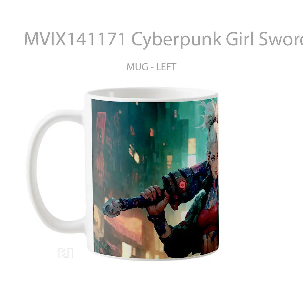 Mug Cyberpunk Girl Sword Sci Fi Gelas Keramik Unik - All-side / Desain