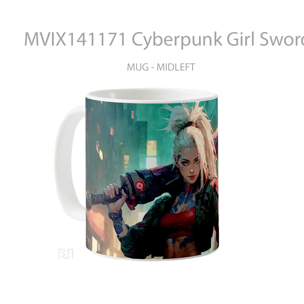 Mug Cyberpunk Girl Sword Sci Fi Gelas Keramik Unik - All-side / Desain