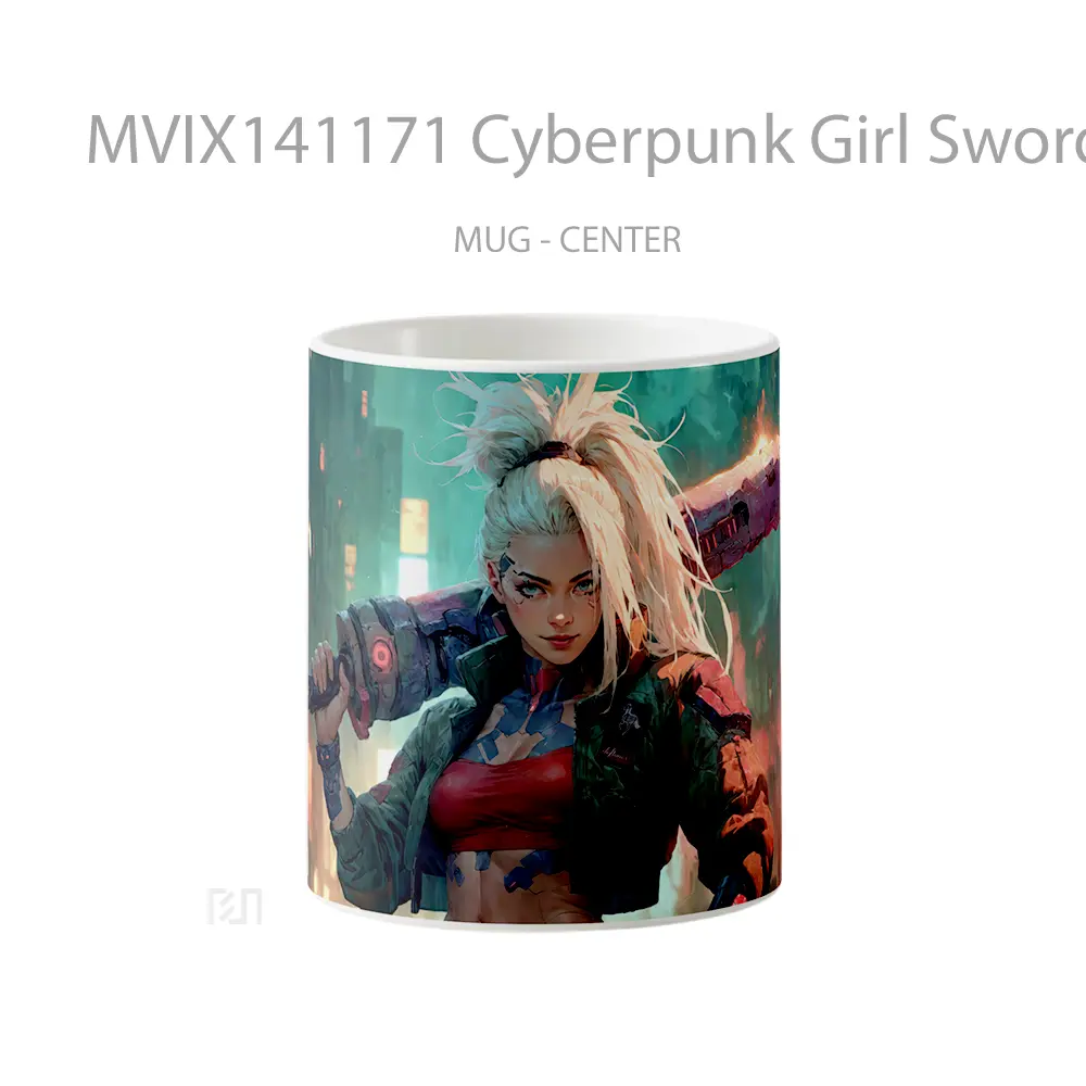 Mug Cyberpunk Girl Sword Sci Fi Gelas Keramik Unik