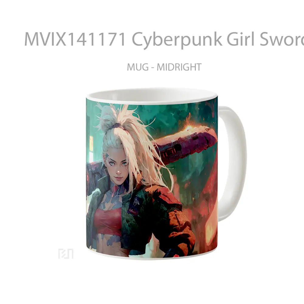 Mug Cyberpunk Girl Sword Sci Fi Gelas Keramik Unik - All-side / Desain