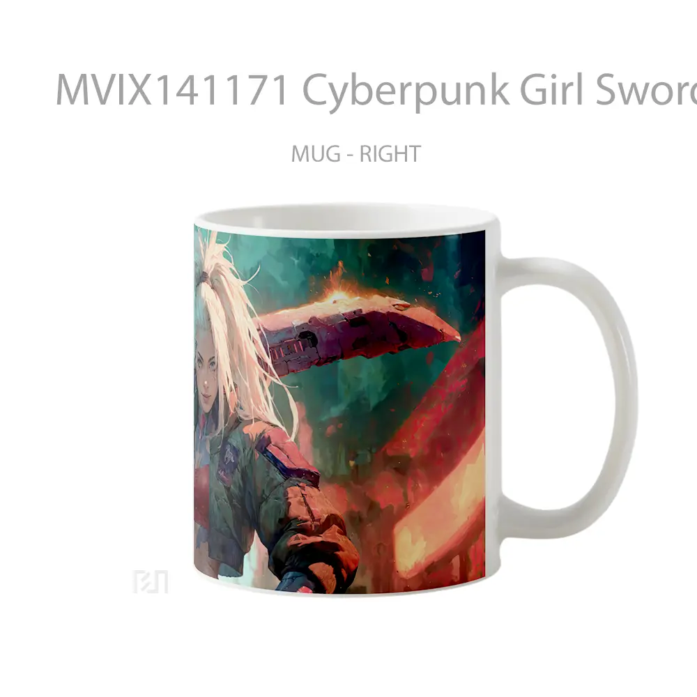 Mug Cyberpunk Girl Sword Sci Fi Gelas Keramik Unik - All-side / Desain