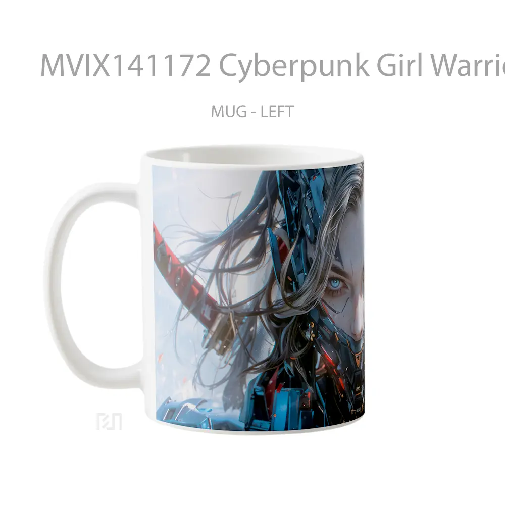 Mug Cyberpunk Girl Warrior Gelas Keramik Unik - All-side / Desain