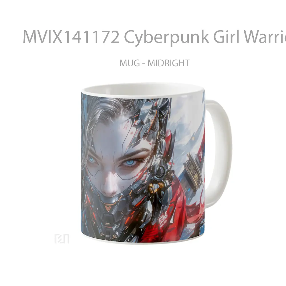 Mug Cyberpunk Girl Warrior Gelas Keramik Unik - All-side / Desain