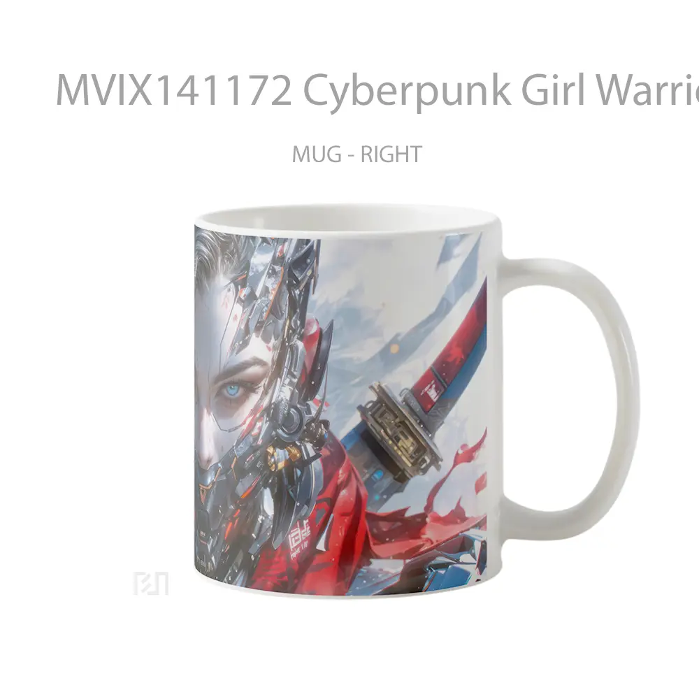 Mug Cyberpunk Girl Warrior Gelas Keramik Unik - All-side / Desain