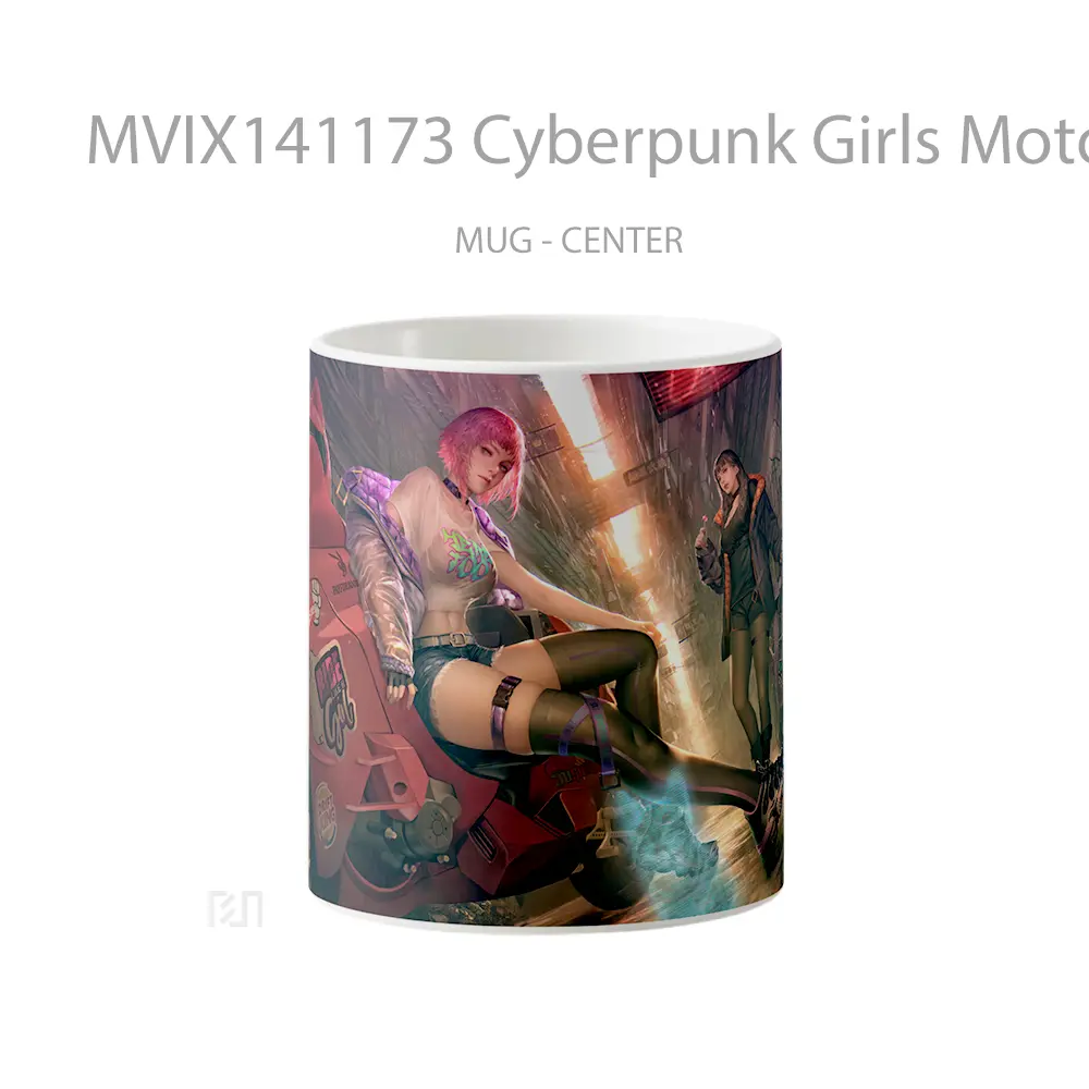 Mug Cyberpunk Girls Motorcycle Sci Fi Gelas Keramik Unik