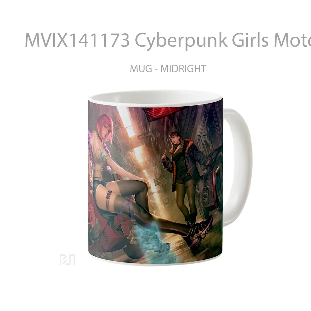 Mug Cyberpunk Girls Motorcycle Sci Fi Gelas Keramik Unik - All-side / Desain
