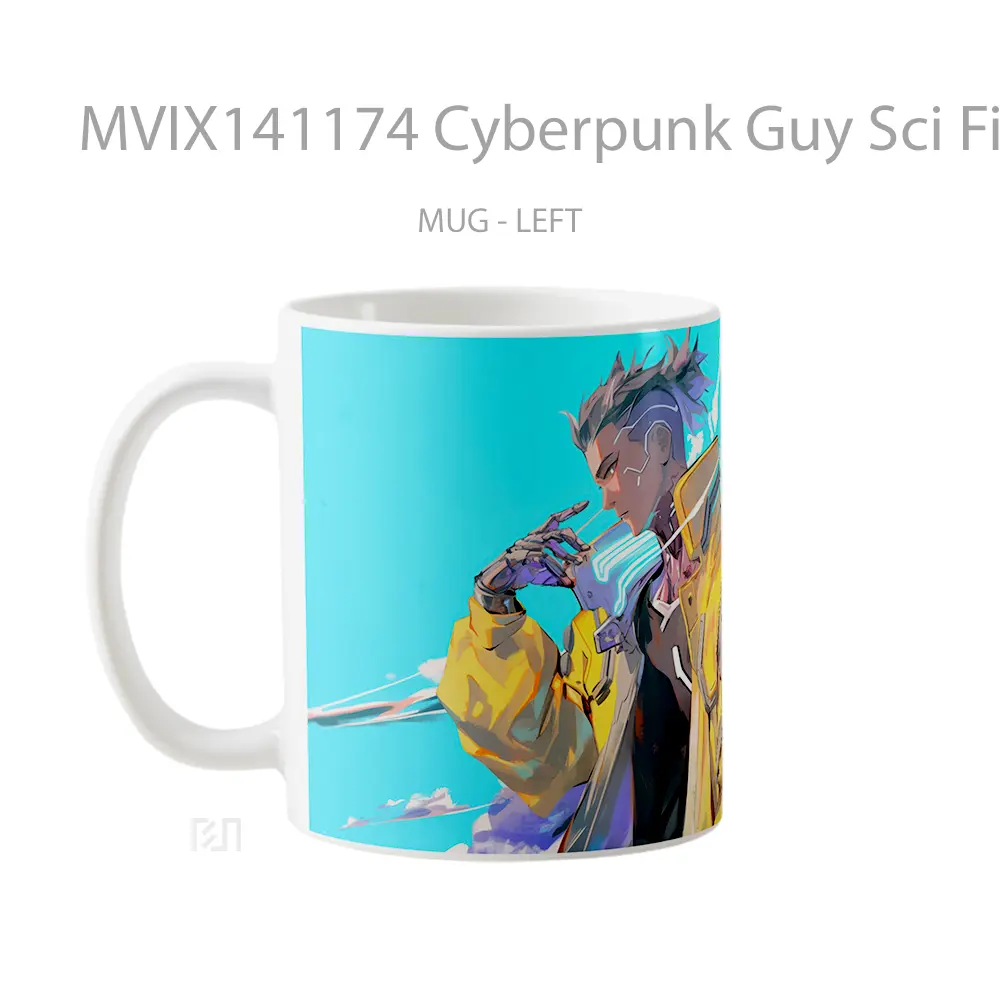 Mug Cyberpunk Guy Sci Fi Gelas Keramik Unik - All-side / Desain