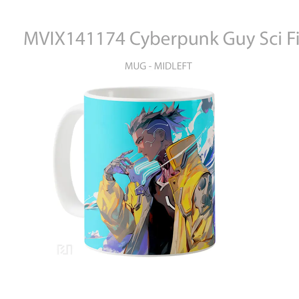 Mug Cyberpunk Guy Sci Fi Gelas Keramik Unik - All-side / Desain