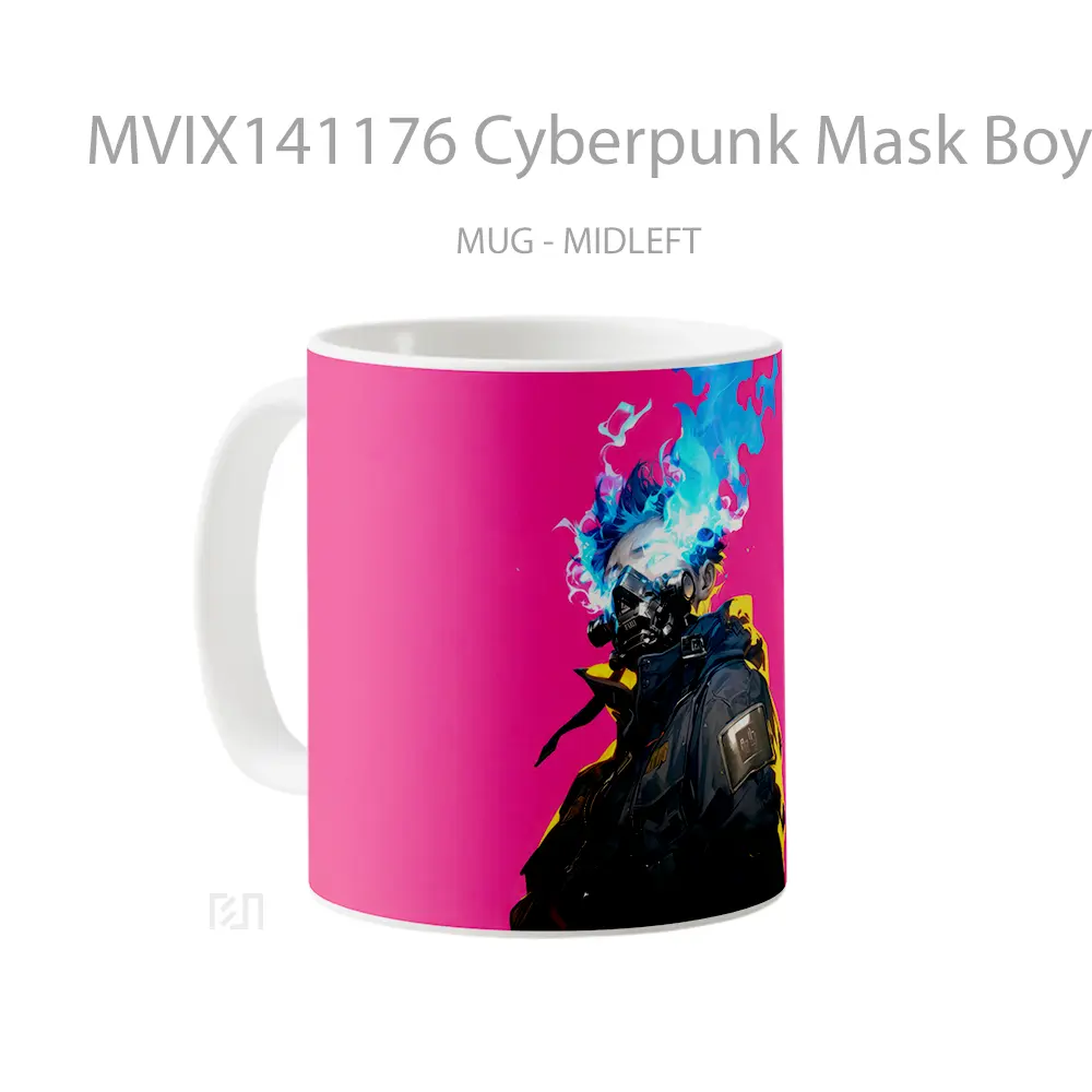 Mug Cyberpunk Mask Boy Burning Eyes Sci Fi Gelas Keramik Unik - All-side / Desain