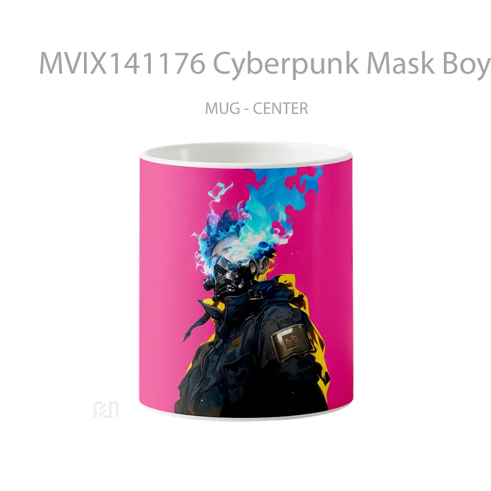 Mug Cyberpunk Mask Boy Burning Eyes Sci Fi Gelas Keramik Unik