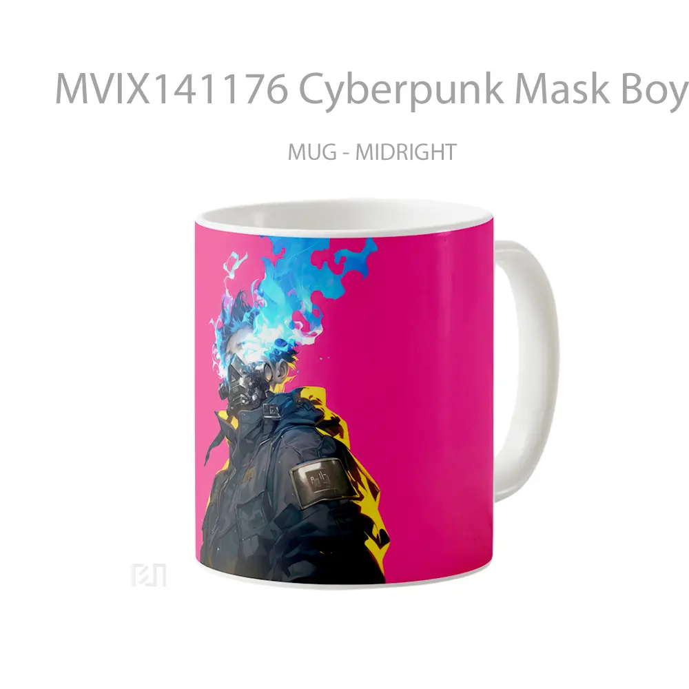 Mug Cyberpunk Mask Boy Burning Eyes Sci Fi Gelas Keramik Unik - All-side / Desain