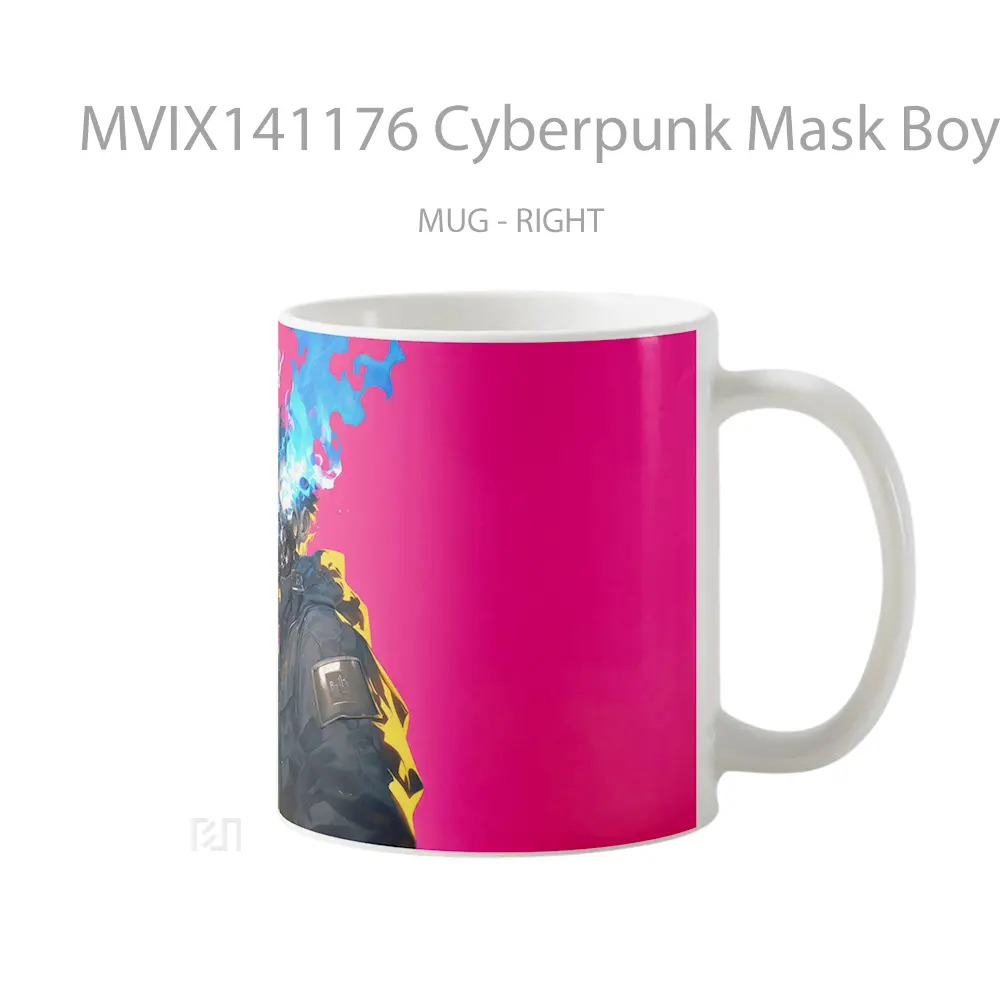 Mug Cyberpunk Mask Boy Burning Eyes Sci Fi Gelas Keramik Unik - All-side / Desain