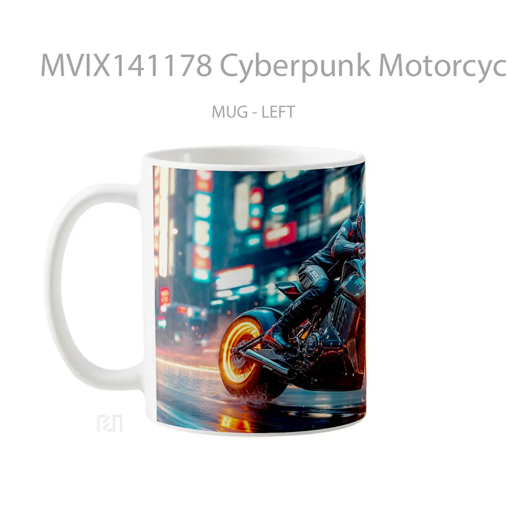 Mug Cyberpunk Motorcycle Sci Fi Gelas Keramik Unik - All-side / Desain