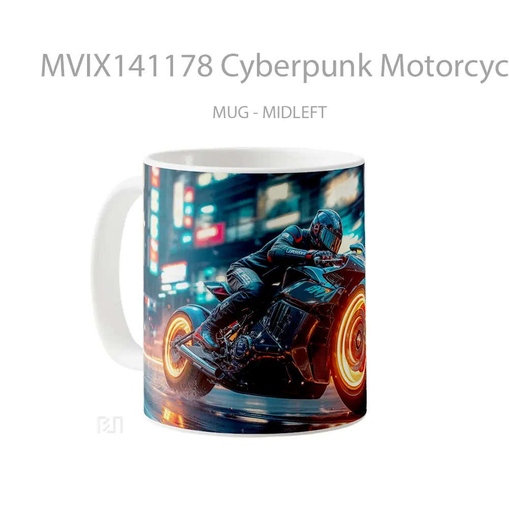 Mug Cyberpunk Motorcycle Sci Fi Gelas Keramik Unik - All-side / Desain