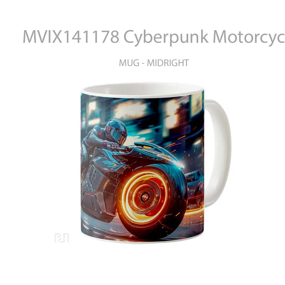 Mug Cyberpunk Motorcycle Sci Fi Gelas Keramik Unik - All-side / Desain