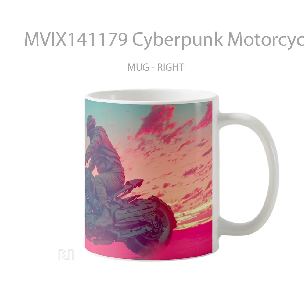 Mug Cyberpunk Motorcycle Sci Fi Gelas Keramik Unik - All-side / Desain