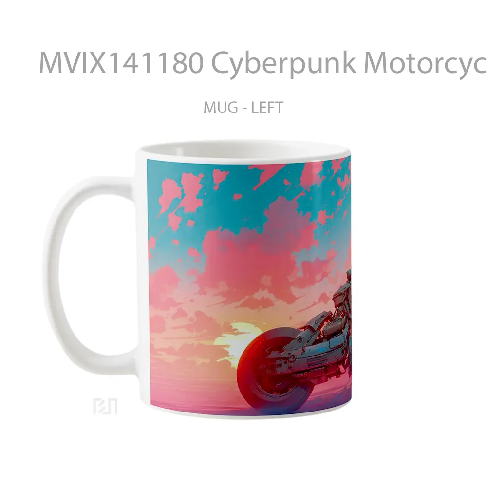 Mug Cyberpunk Motorcycle Sunset Gelas Pemandangan Alam - All-side / Desain