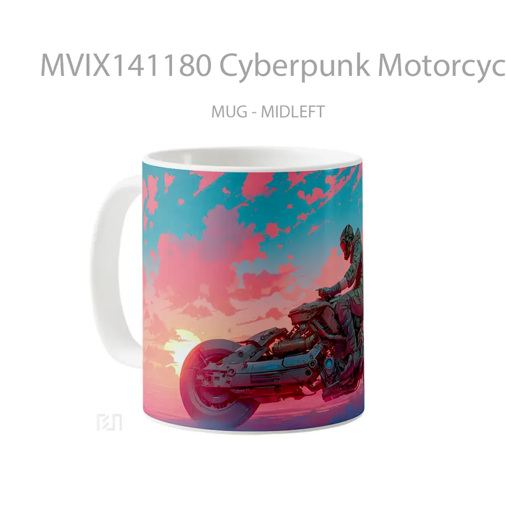 Mug Cyberpunk Motorcycle Sunset Gelas Pemandangan Alam - All-side / Desain