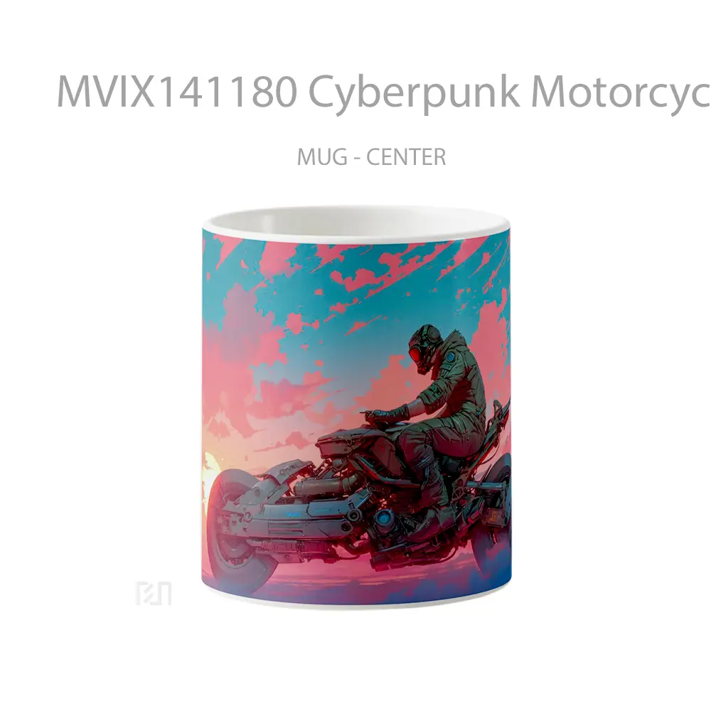 Mug Cyberpunk Motorcycle Sunset Gelas Pemandangan Alam