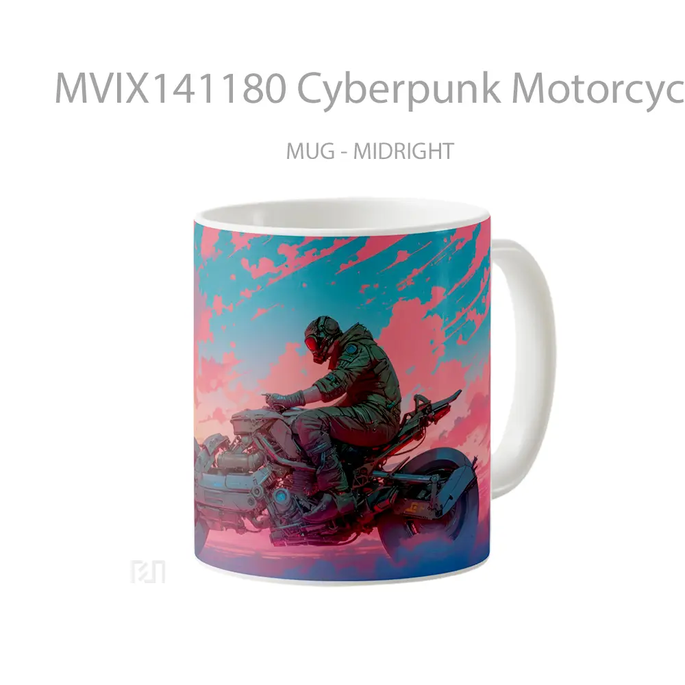 Mug Cyberpunk Motorcycle Sunset Gelas Pemandangan Alam - All-side / Desain