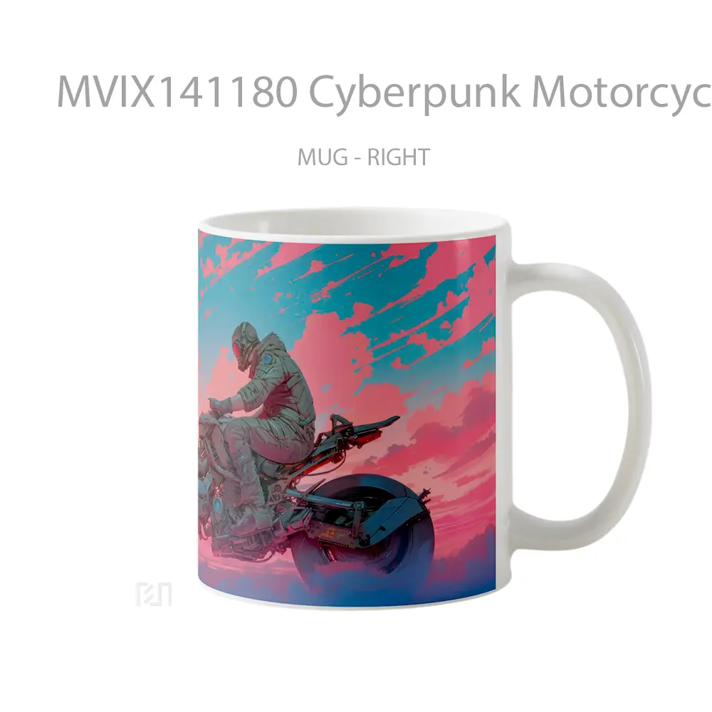 Mug Cyberpunk Motorcycle Sunset Gelas Pemandangan Alam - All-side / Desain