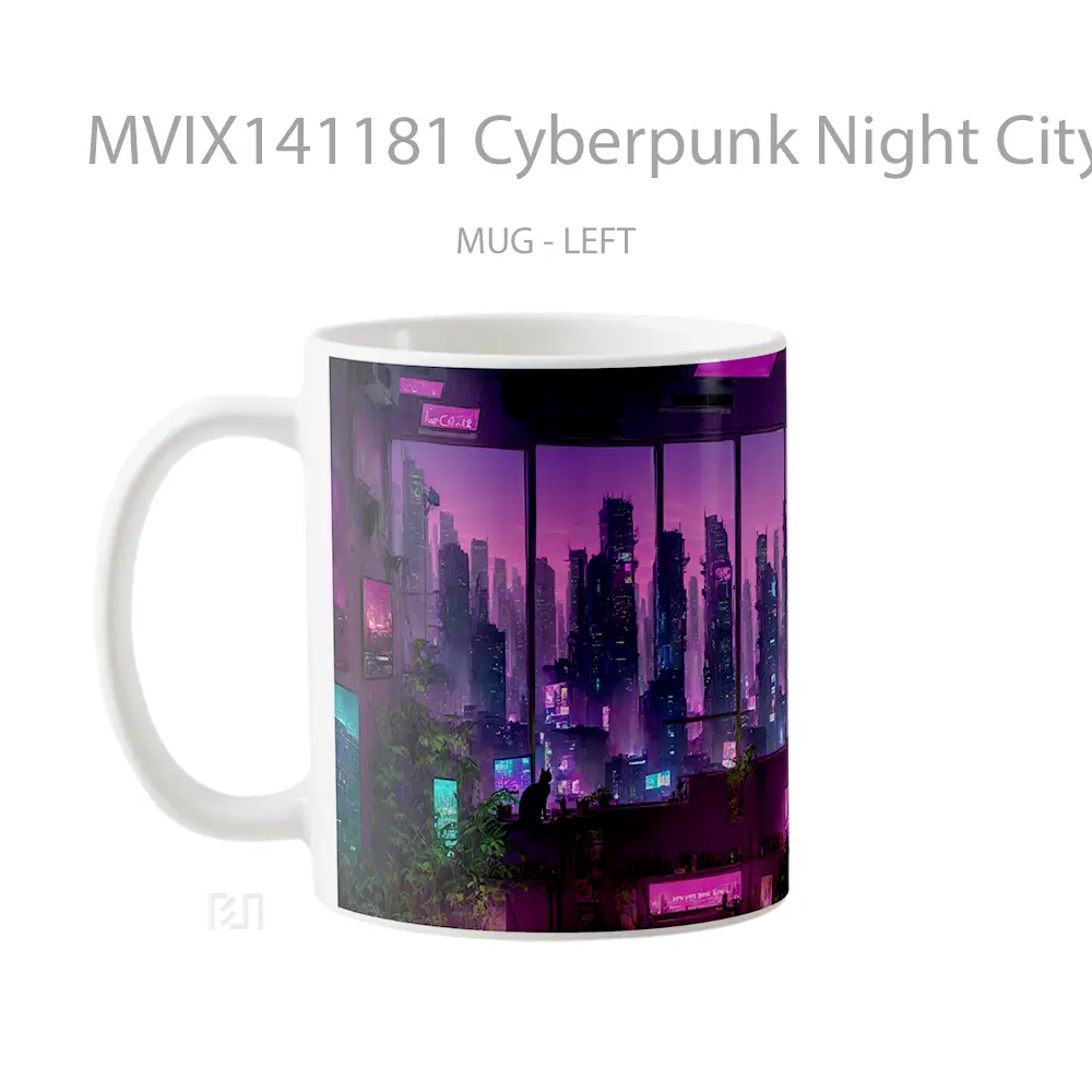 Mug Cyberpunk Night City Gelas Keramik Unik - All-side / Desain