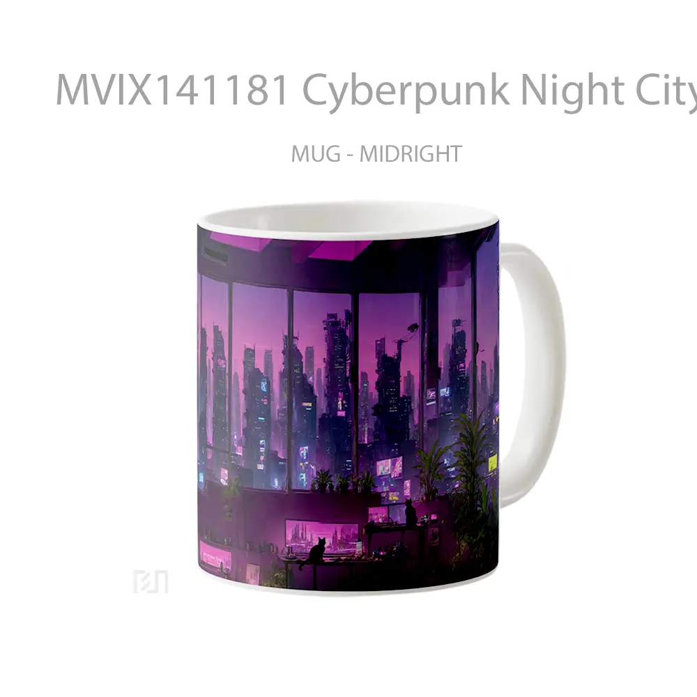 Mug Cyberpunk Night City Gelas Keramik Unik - All-side / Desain