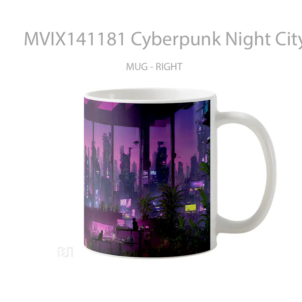 Mug Cyberpunk Night City Gelas Keramik Unik - All-side / Desain