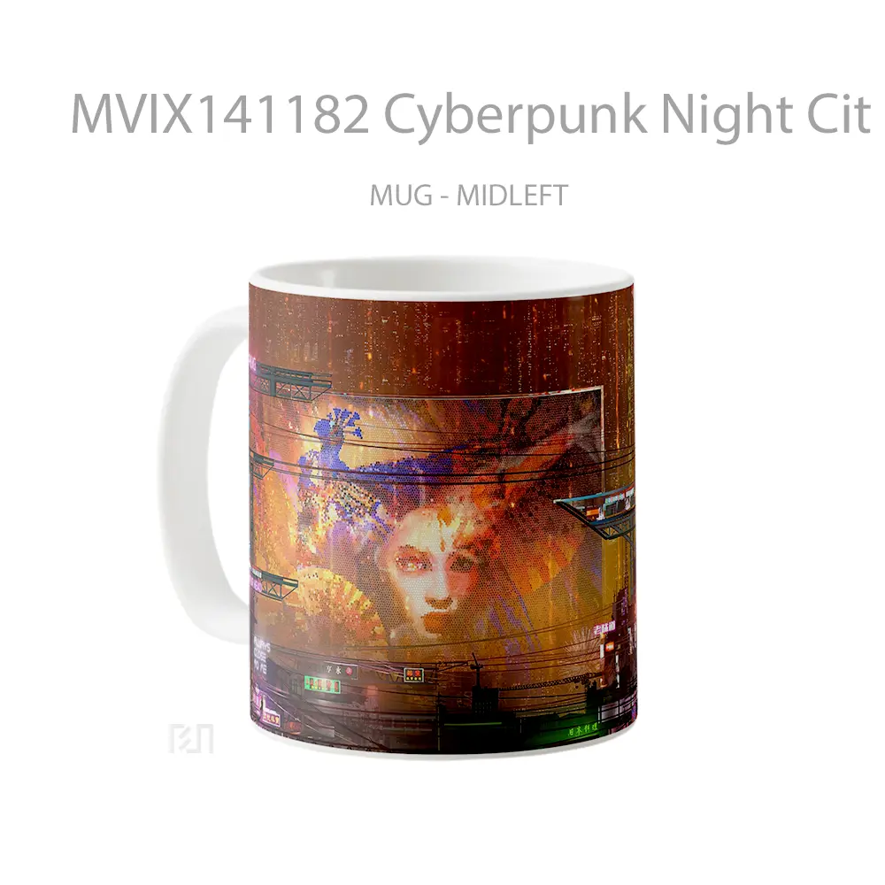 Mug Cyberpunk Night Cit Gelas Keramik Unik - All-side / Desain