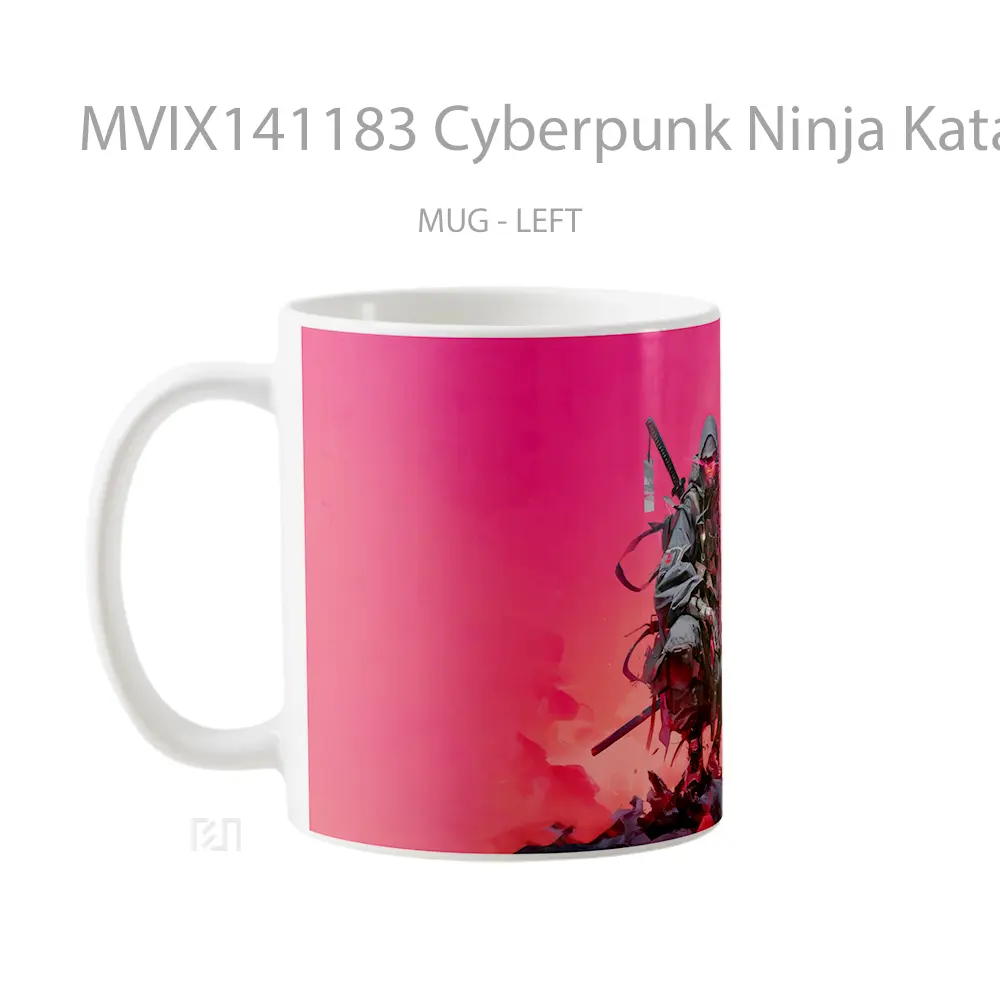 Mug Cyberpunk Ninja Katana Sci Fi Gelas Keramik Unik - All-side / Desain