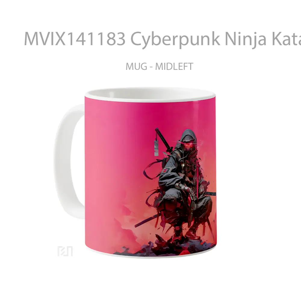 Mug Cyberpunk Ninja Katana Sci Fi Gelas Keramik Unik - All-side / Desain