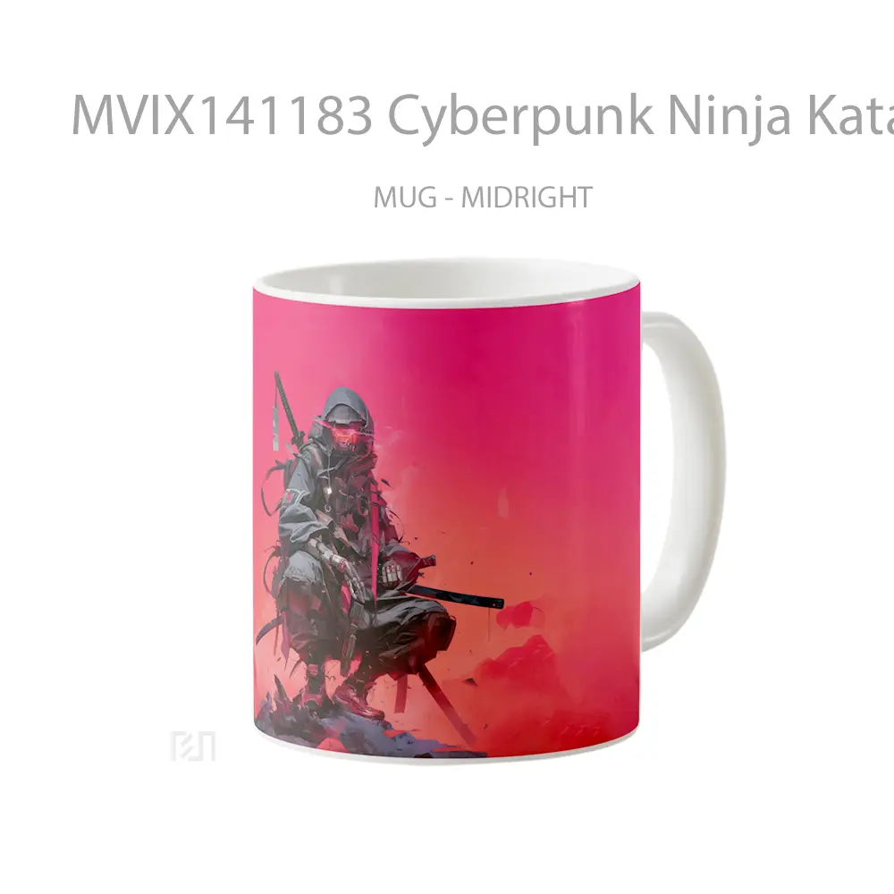 Mug Cyberpunk Ninja Katana Sci Fi Gelas Keramik Unik - All-side / Desain