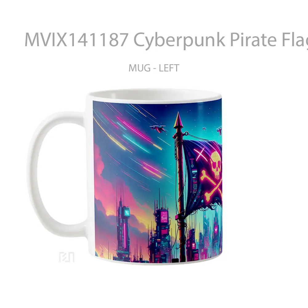 Mug Cyberpunk Pirate Flag Digital Ar Gelas Keramik Unik - All-side / Desain