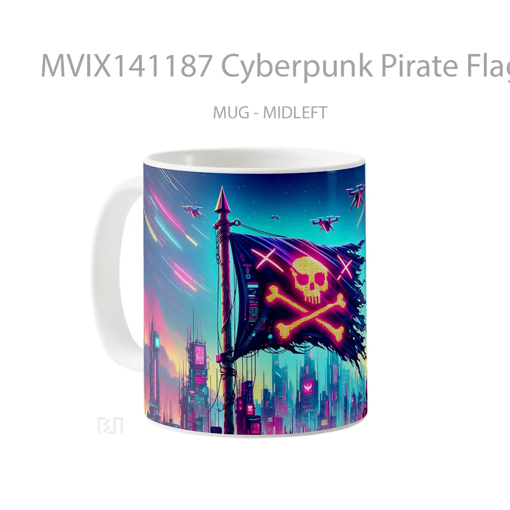 Mug Cyberpunk Pirate Flag Digital Ar Gelas Keramik Unik - All-side / Desain
