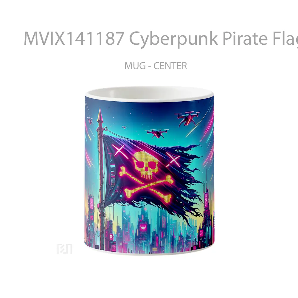 Mug Cyberpunk Pirate Flag Digital Ar Gelas Keramik Unik