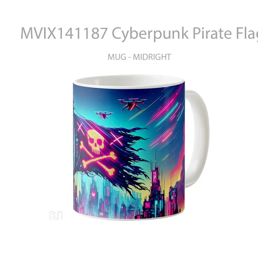 Mug Cyberpunk Pirate Flag Digital Ar Gelas Keramik Unik - All-side / Desain