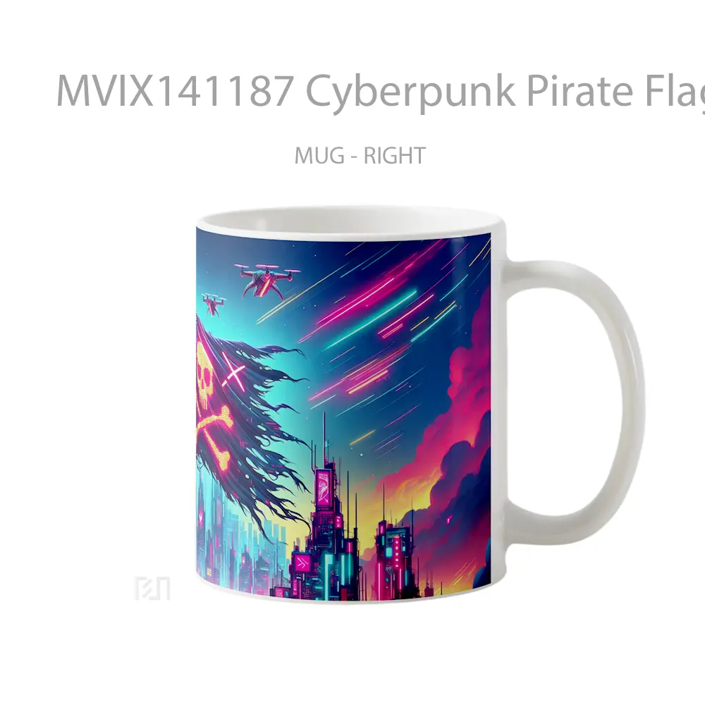 Mug Cyberpunk Pirate Flag Digital Ar Gelas Keramik Unik - All-side / Desain