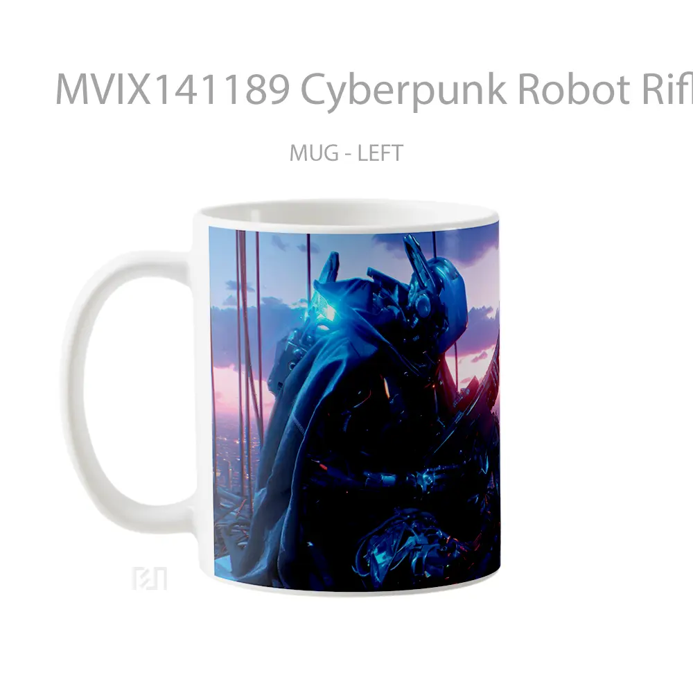 Mug Cyberpunk Robot Rifle Gun Sci Fi Gelas Keramik Unik - All-side / Desain