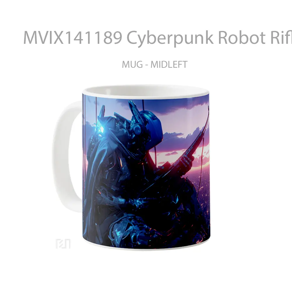 Mug Cyberpunk Robot Rifle Gun Sci Fi Gelas Keramik Unik - All-side / Desain