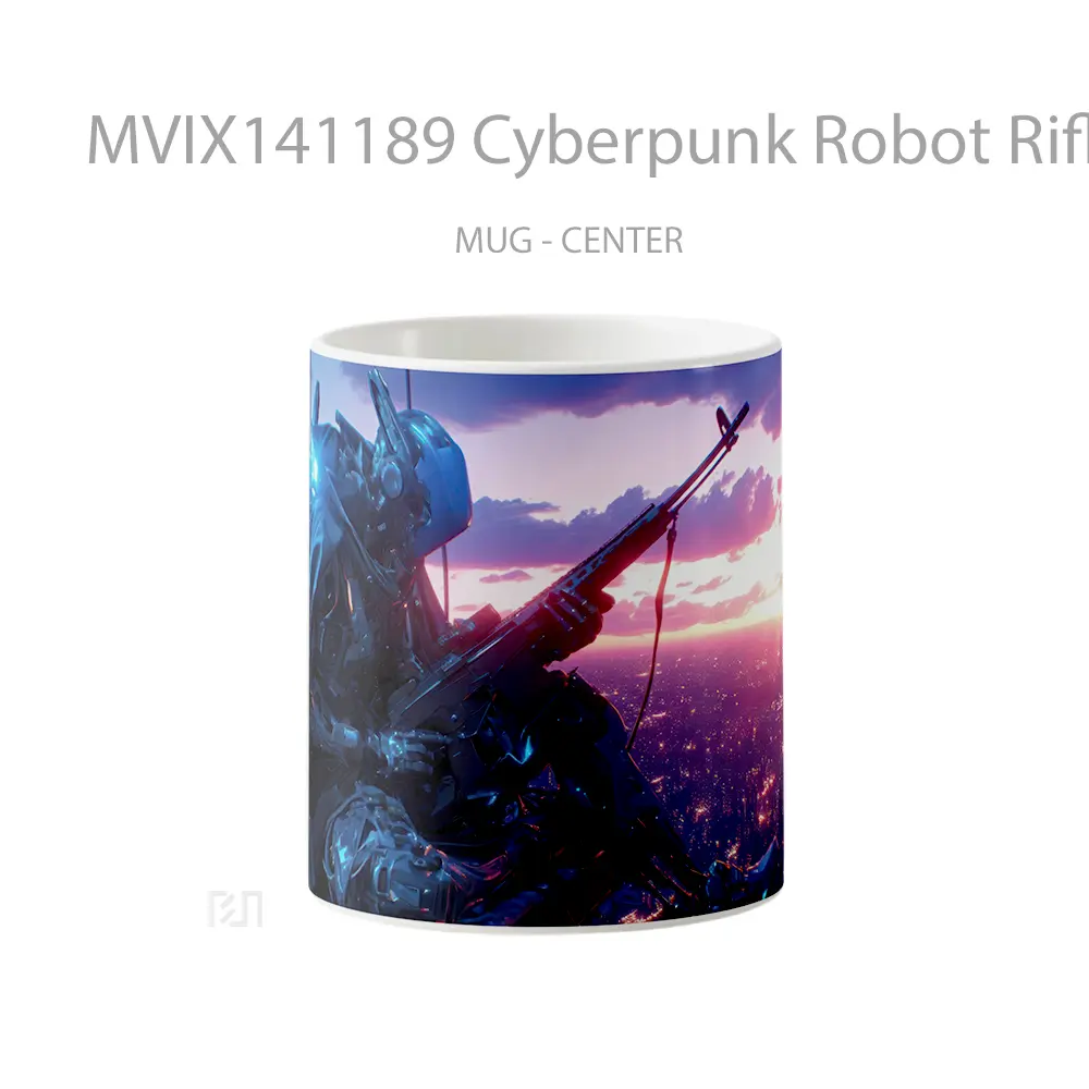Mug Cyberpunk Robot Rifle Gun Sci Fi Gelas Keramik Unik