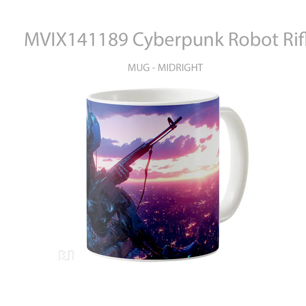 Mug Cyberpunk Robot Rifle Gun Sci Fi Gelas Keramik Unik - All-side / Desain